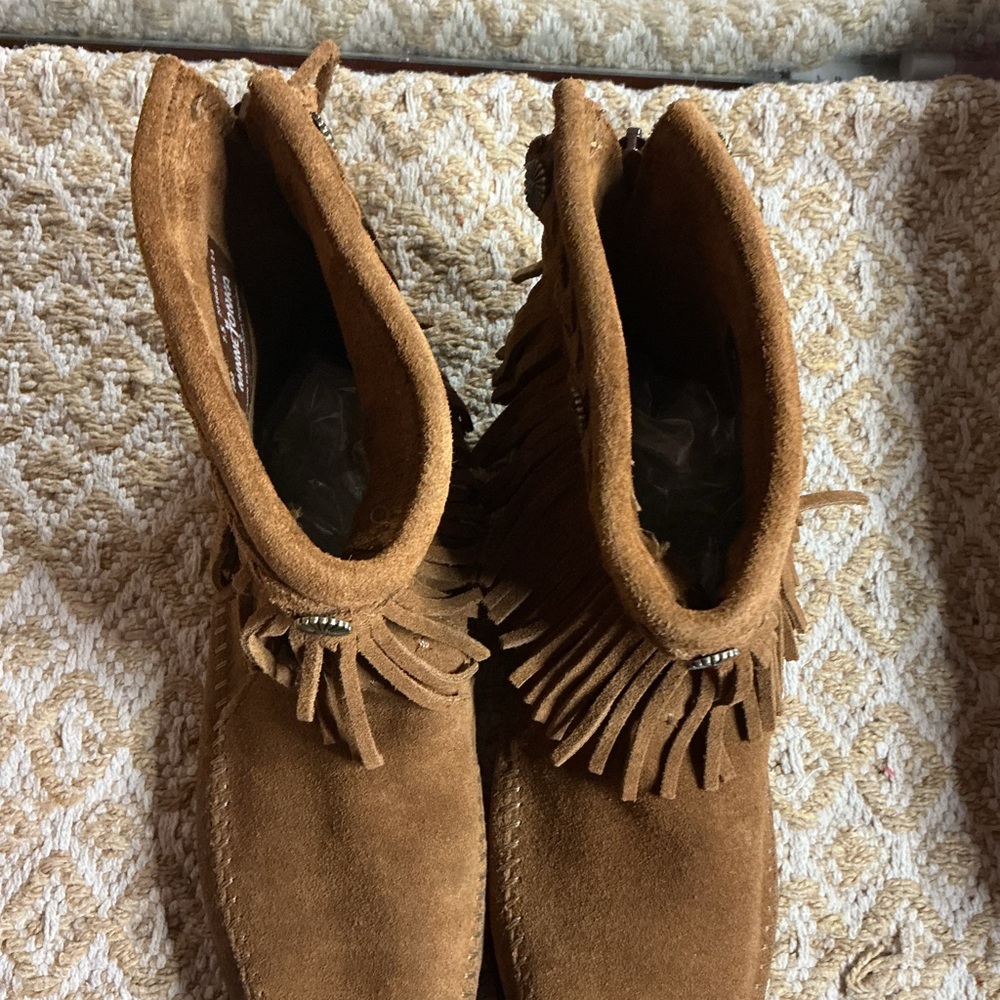 Minnetonka Tan Fringe Ankle Boots - Picture 5 of 5